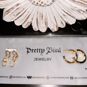 18k Gold Plated Chain Dangles and Hoop Earrings NWOT